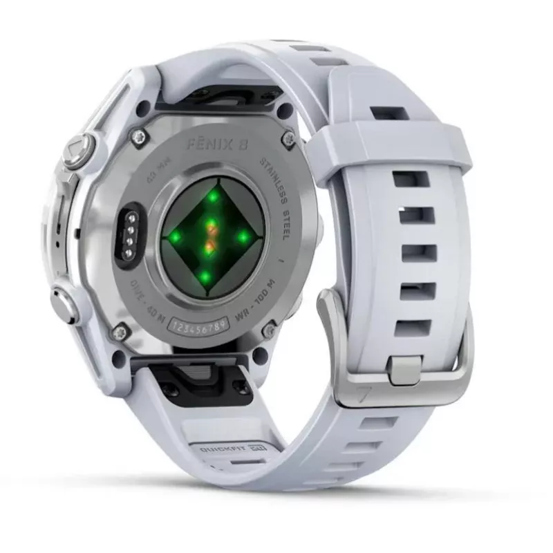 Garmin Fenix 8 3,3 cm (1,3 cala) AMOLED 43 mm Cyfrowy 416 x 416 pikseli Ekran dotykowy Srebrny Wi-Fi GPS (satelitarny)