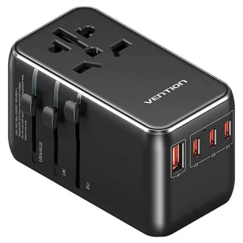 Ładowarka Vention FJGB0 100 W GaN z 3× USB-C i 1× USB-A, czarna