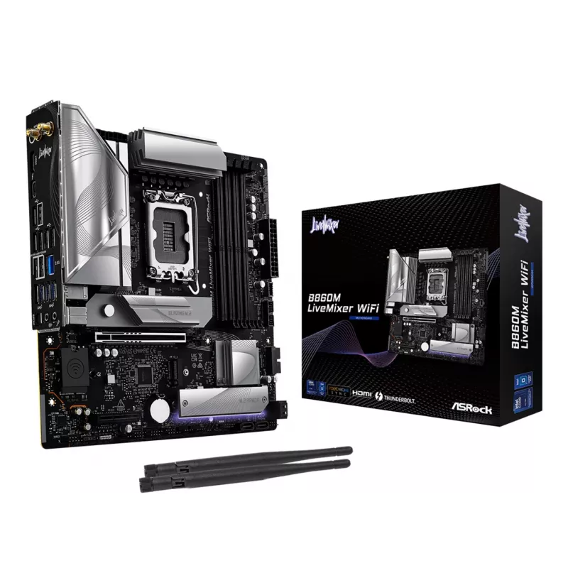 Płyta główna ASRock B860M LiveMixer WiFi — Intel B860, LGA 1851, micro ATX, DDR5, 4x DIMM, Wi‑Fi 6E, 2.5Gb LAN