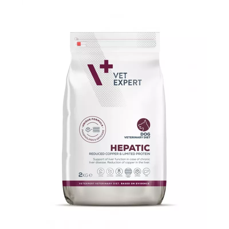 Sucha karma dla psa VETEXPERT Veterinary Diet Hepatic 2 kg — terapeutyczne wsparcie wątroby, 17,5% białka, 11,5% tłuszczu