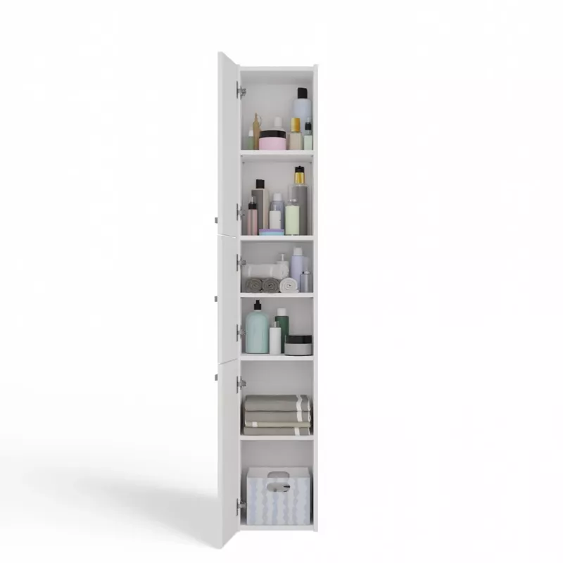Szafka łazienkowa stojąca top e shop S33 BIEL — wolnostojąca, biała, 6 półek, 300×300×1700 mm