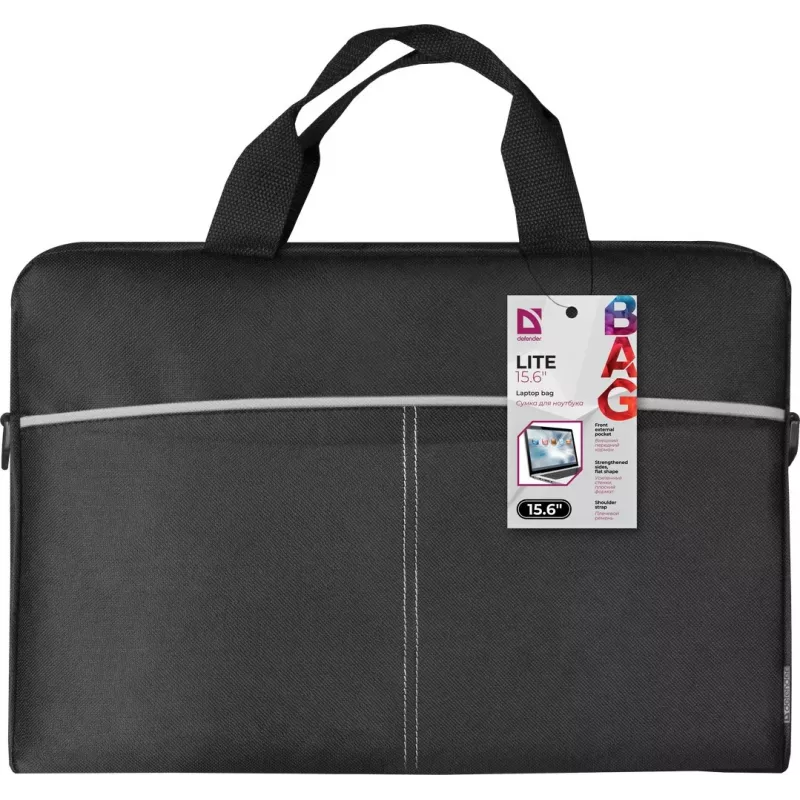 Torba na laptop DEFENDER Lite 39,6 cm (15,6 cala) Czarny/Szary, poliester, zamek błyskawiczny, uchwyt, odpinany pasek na ramię