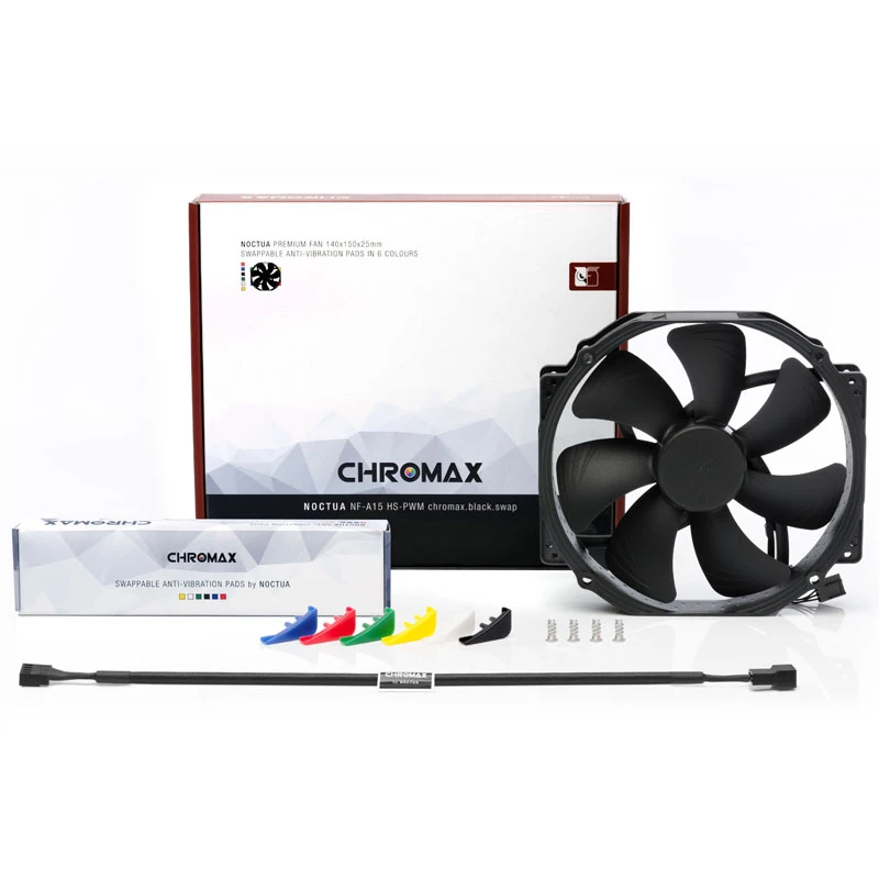 Wentylator obudowy komputera Noctua NF-A15 HS-PWM chromax.Czarny.swap 150 mm, PWM, 300–1500 RPM, 140.2 m³/h, 24.6 dB