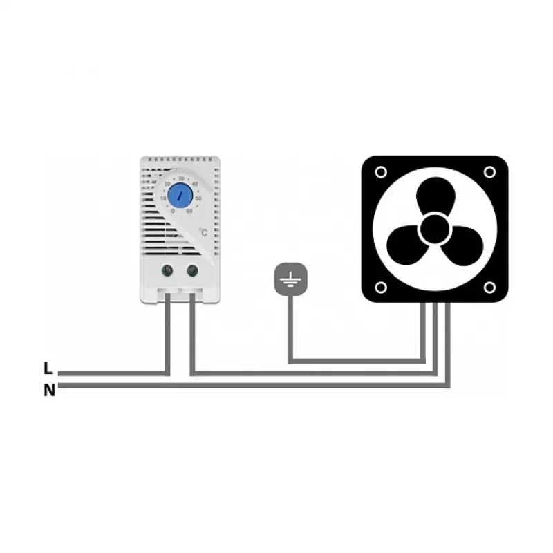 Termostat DELOCK 66823, obudowa z tworzywa sztucznego IP20, 30 W, 250 V, 10 A, 43×60×33 mm, niebieski/szary
