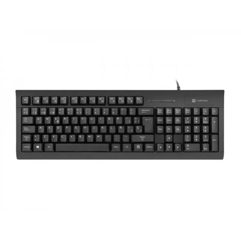 Przewodowa pełnowymiarowa klawiatura NATEC Moray ES z USB, hiszpański QWERTY, 105 klawiszy, czytnik kart identyfikacyjnych, kabel 1,5 m, czarna