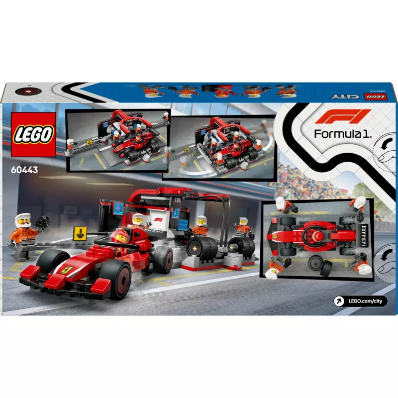 LEGO City F1 Pit Stop zestaw 60443 — Ferrari F1 samochód, 322 elementy, 5 minifigurek, wiek 6+