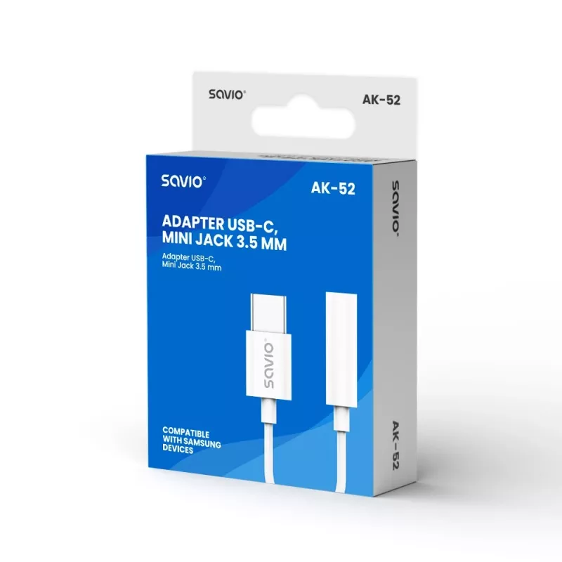 Adapter audio USB Type 3.1 C (M) – Jack 3,5mm (F) Biały SAVIO AK-52