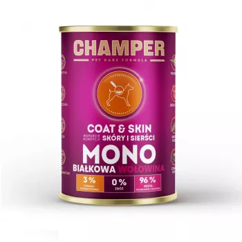CHAMPER Coat & Skin Karma monobiałkowa z wołowiną - mokra karma dla psa - 400g