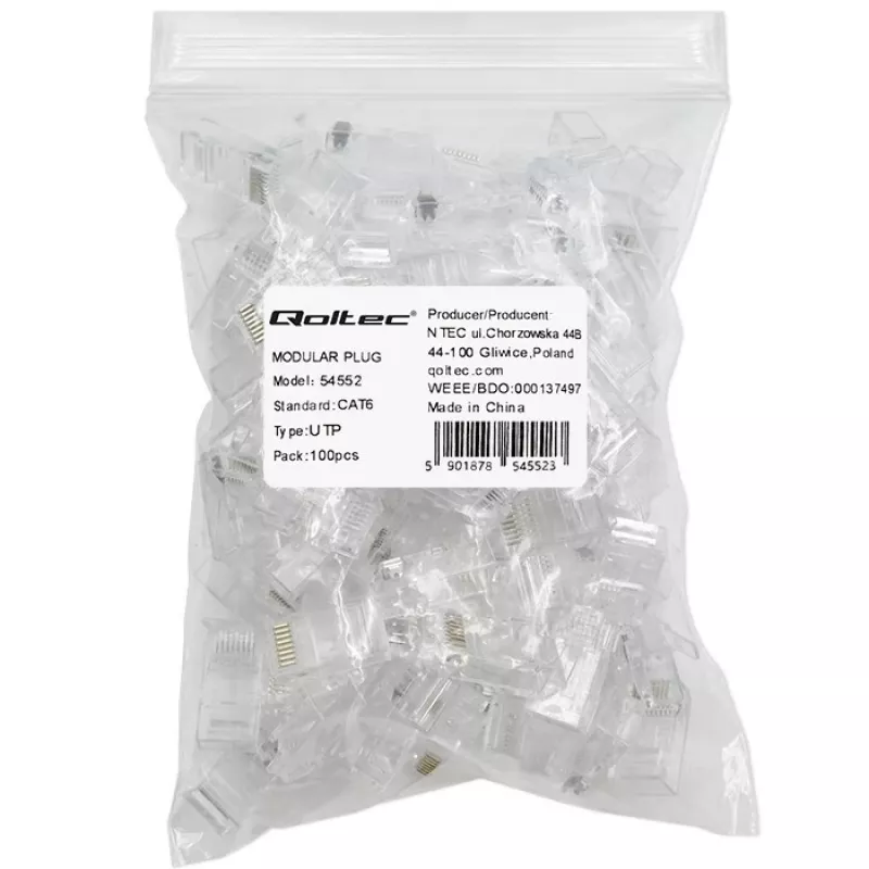 Modułowe złącze RJ45 QOLTEC 54552 CAT6 UTP, opakowanie 100 szt.