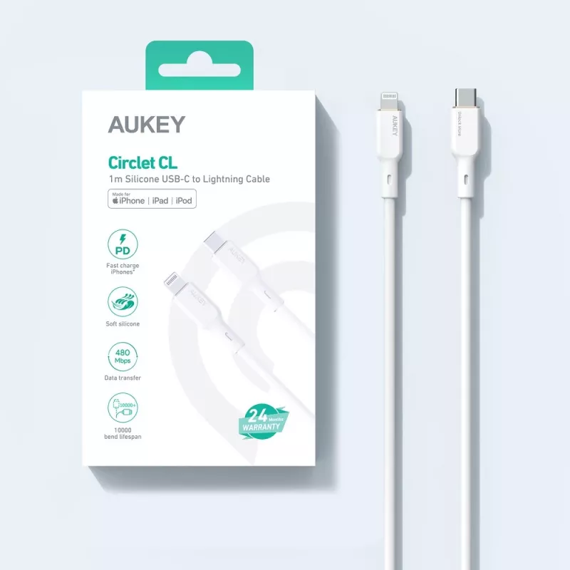 Przewód silikonowy CB-SCL2 biały Lightning-USB C USB Power Delivery USB-PD