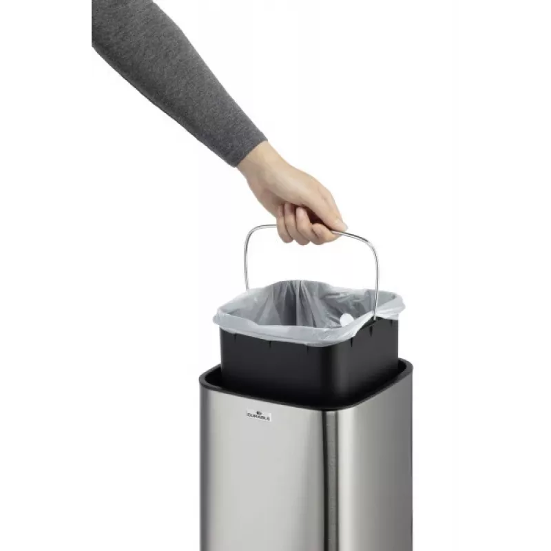 Kosz na śmieci Durable NO TOUCH 6 l prostokątny stal nierdzewna srebrny czarny