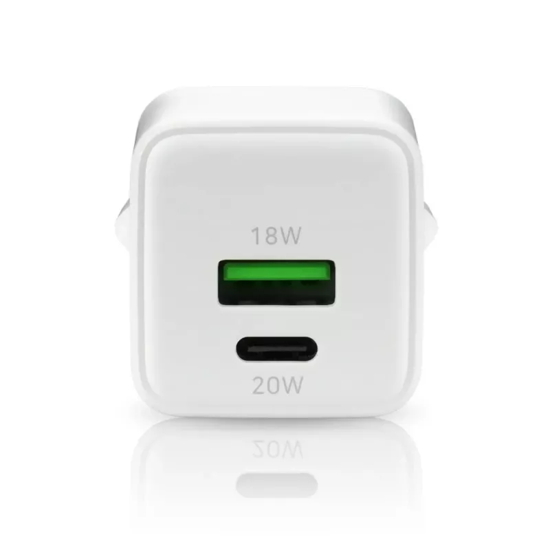 Ładowarka sieciowa everActive SC-330Q z 1x USB-A i 1x USB-C, 20W, biała