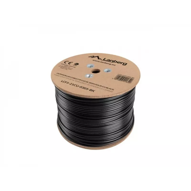 Kabel sieciowy LANBERG Cat5e LCF5-21CU-0305-BK, miedź F/UTP, 305 m, 24 AWG, płaszcz PE, czarny