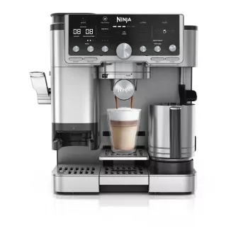 Ekspres do kawy Ninja ES701EU — półautomatyczny ekspres do kawy/espresso, wbudowany młynek, zbiornik na wodę 2 l, 1650 W, 25 ustawień mielenia, pojemnik na mleko, pompa 14 bar