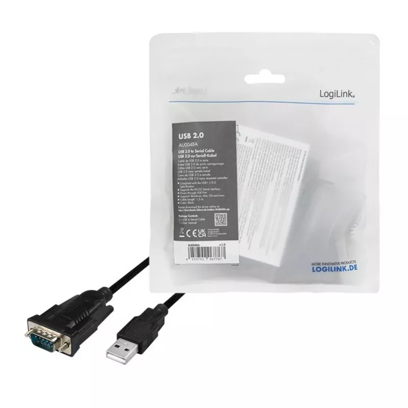 LogiLink AU0048A Kabel szeregowy czarny 1,5 m USB A DB-9