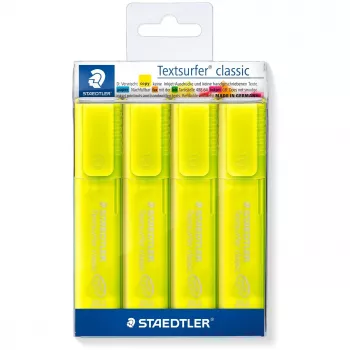 Marker Staedtler 364-1P WP4 z końcówką dłutową, żółty, 4 szt.