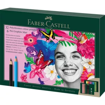Kredka olejna Faber-Castell Polychromos & Pitt Graphite Matt Zestaw 38 szt. Wielokolorowy
