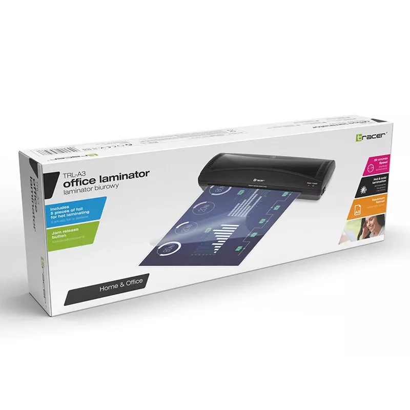 Laminator na zimno/gorąco TRACER TRL-A3 — laminator A3, maks. szerokość 33 cm, czarny