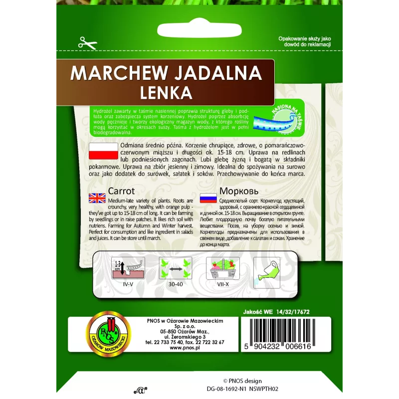Taśma nasienna Apte Marchew LENKA 6 m — taśma nasienna marchwi do siewu