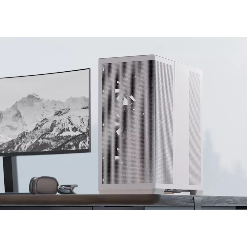 APNX PC Midi Tower C1-R-WT-v1 — Biały, obsługuje ATX/Micro-ATX/Mini-ITX, zainstalowane 3 wentylatory przednie 120 mm, 3 zatoki 3,5 cala + 3 zatoki 2,5 cala, 2x USB 3.2 Gen1