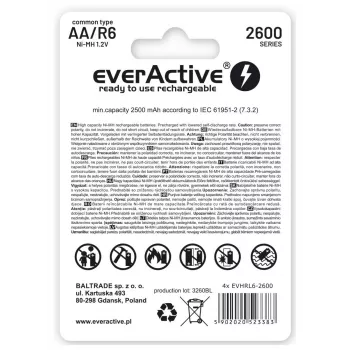 Baterii Reincarcabile R6 AA 2600mAh EverActive Professional zawartość opakowania 1x blister