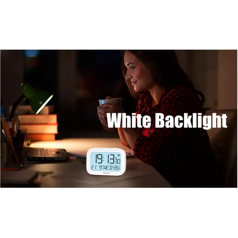 Cyfrowy budzik SENCOR SRC 2200 z wyświetlaczem LED i zapasowym zasilaniem bateryjnym
