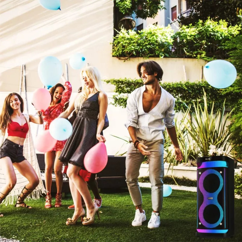 Głośnik przenośny MANTA SPK0601B100, 100 W, Bluetooth, karaoke, mikrofon bezprzewodowy, bateria, korektor, oświetlenie dyskotekowe