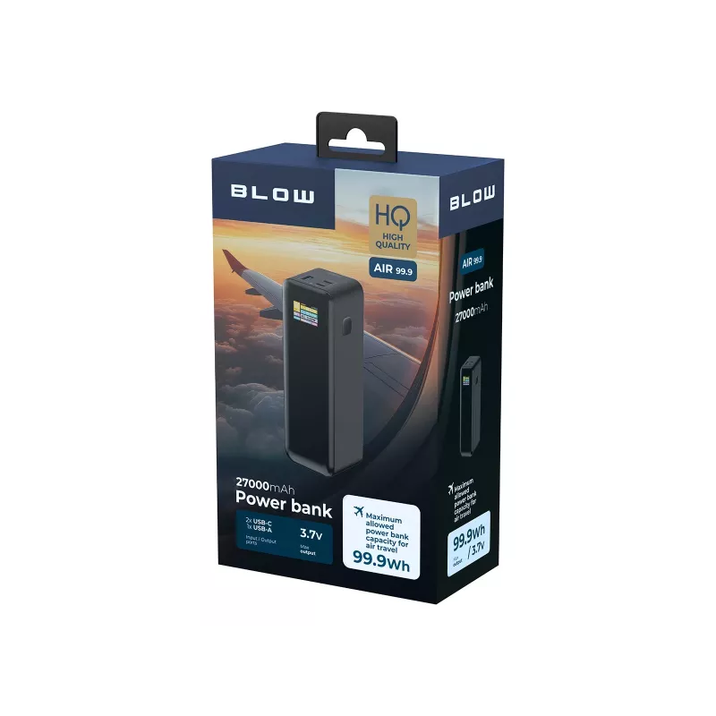 Powerbank BLOW AIR99.9 27000mAh PD 140W LCD — 2× USB‑C, 1× USB‑A, 27000 mAh, 140 W łączna moc