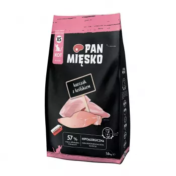 Sucha karma dla kota Pan Miesko Chicken with Rabbit XS 1,6 kg — małe kąski, dla juniorów, 39% białka