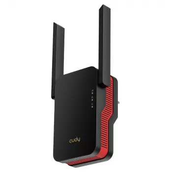Wzmacniacz sygnału Wi‑Fi Cudy RE3000 2400–5000 MHz, 802.11ax/ac/n/g/b/a, Ethernet 100 Mbps, antena zewnętrzna, czarno-czerwony