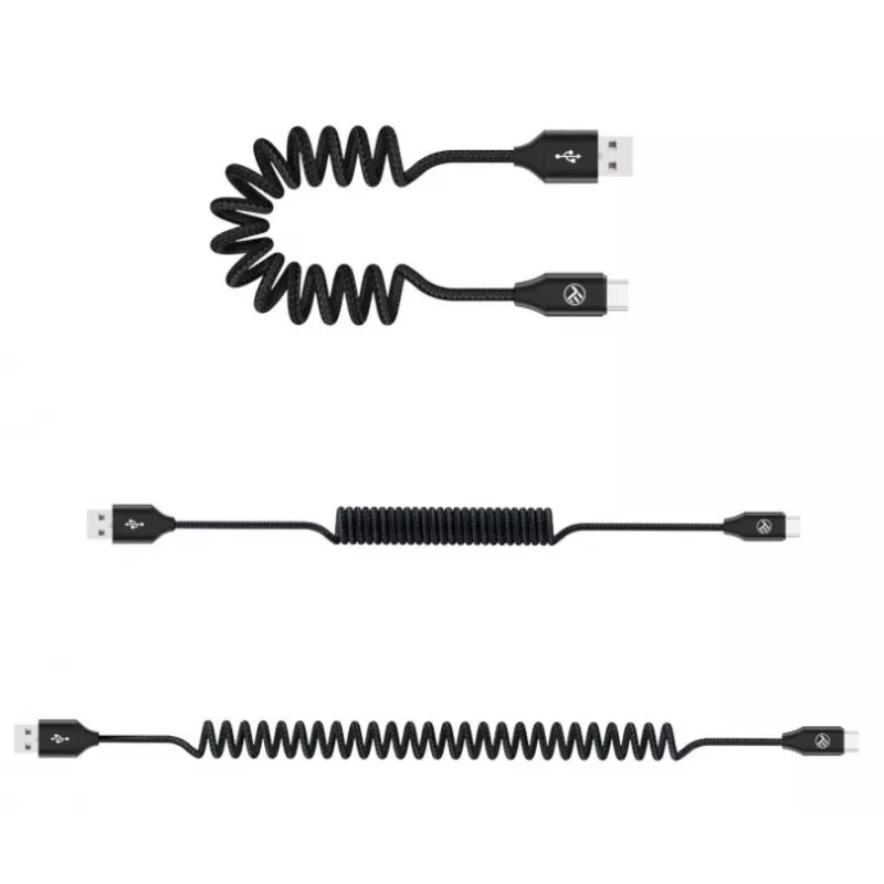 Kabel USB do USB-C Tellur Rozciągliwy 3A 1,8 m Czarny