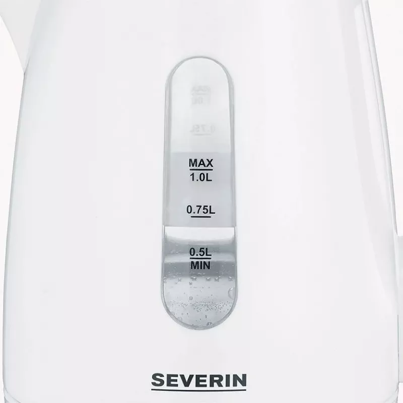 Czajnik elektryczny SEVERIN 1 L 2200 W biały — bezprzewodowy, podstawa 360°, ukryty element grzejny
