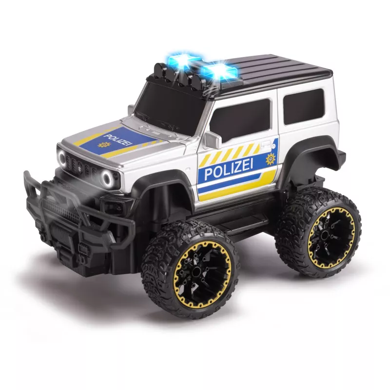 Odlewany ciśnieniowo model RC Suzuki Jimny Policja w skali 1:24 od Simba‑Dickie, zdalnie sterowany, 1:24
