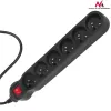 Listwa zasilająca MACLEAN MCE225 — kabel 1,5 m, 6 gniazd AC typu F, wewnętrzna, czarna