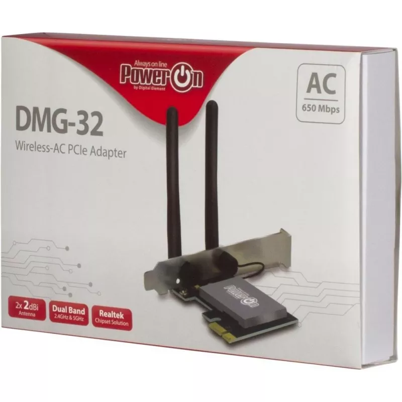 Inter-Tech DMG-32 - Wbudowana - Bezprzewodowa - PCI Express - Wi-Fi - 650 Mbit/s - Czarna - Srebrna (88888148)