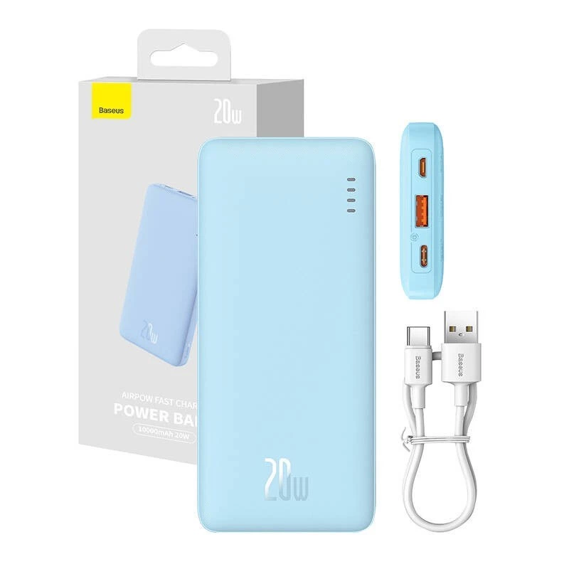Przenośny power bank Baseus Airpow 10000 mAh, 20W, LiPo, USB-C + USB-A, niebieski