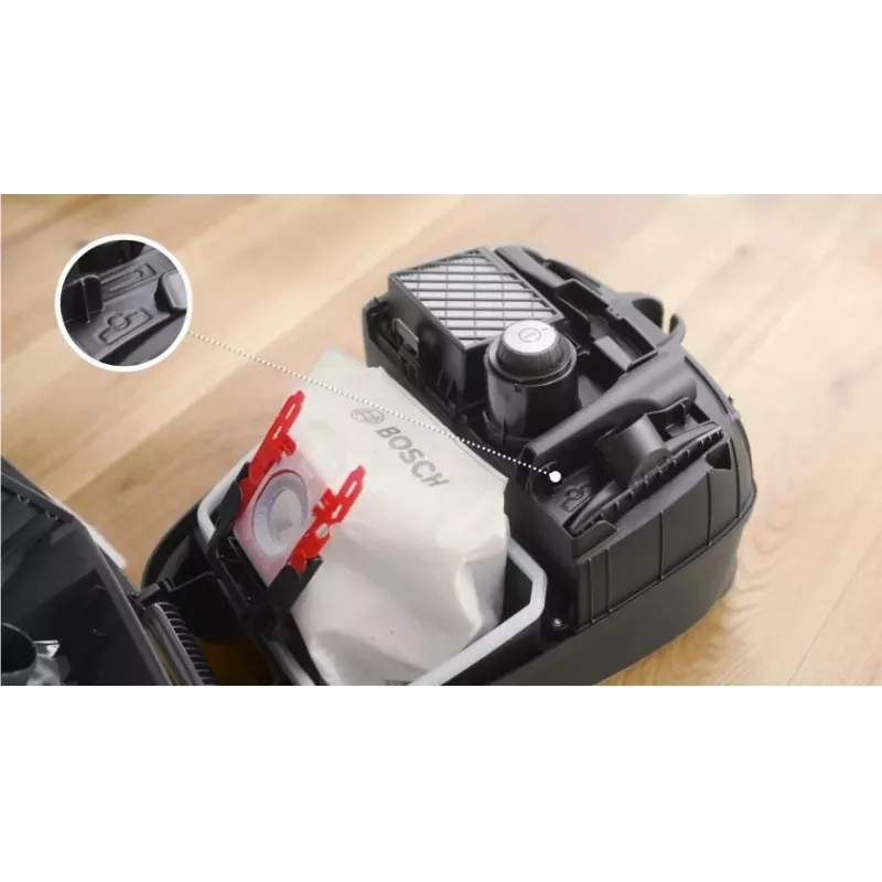 Odkurzacz Bosch BGB 41RD3H — 600 W, worek na kurz 4 l, filtr HEPA, promień działania 11 m, rura teleskopowa, czerwony