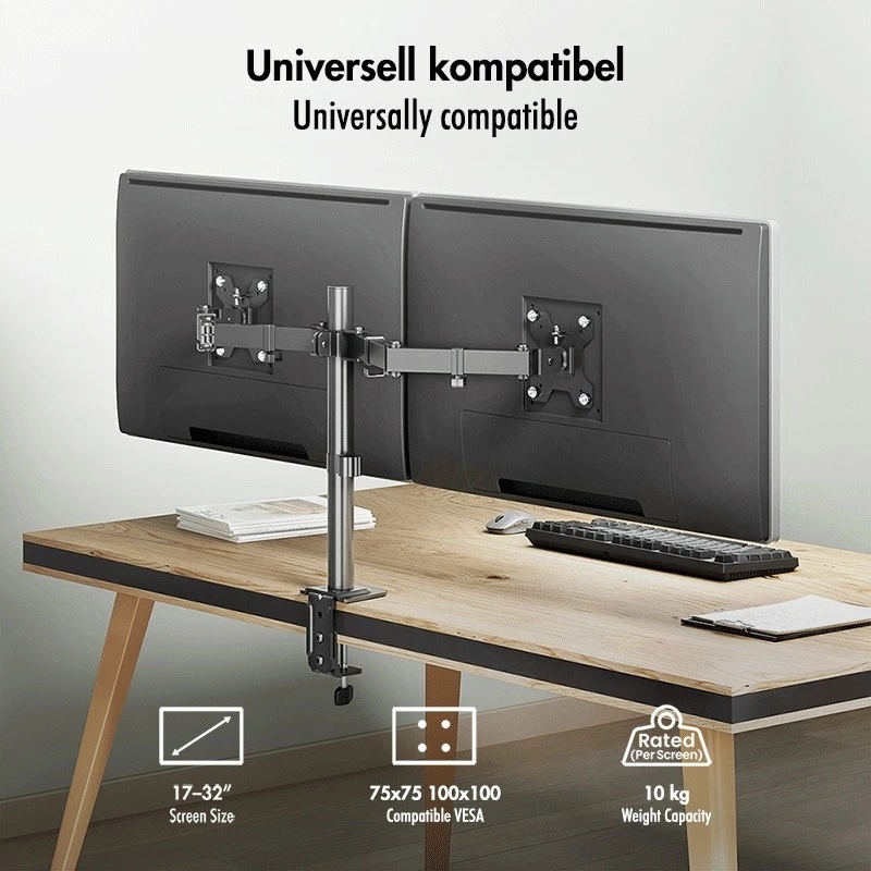 Podwójny uchwyt do monitorów 17-32 cali, 10 kg na ramię
