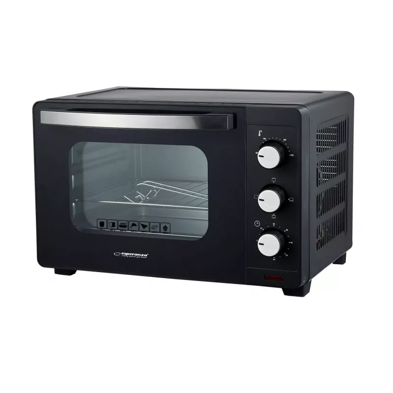 Mini piekarnik ESPERANZA EKO008N — 20 L, 1280–1300 W, do 230°C, 60‑minutowy mechaniczny timer, pokrętła, szklane drzwi, wolnostojący