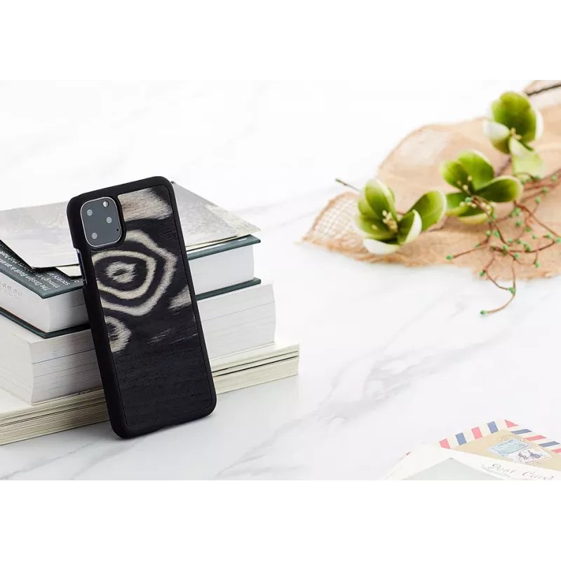 Etui na smartfona man and wood dla iPhone 11 Pro Max — wzór lamparta w czerni