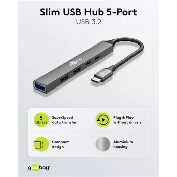 Goobay Slim 5-Port USB-Hub, USB-C™ na USB-C™/USB-A, USB 3.2 (74460)