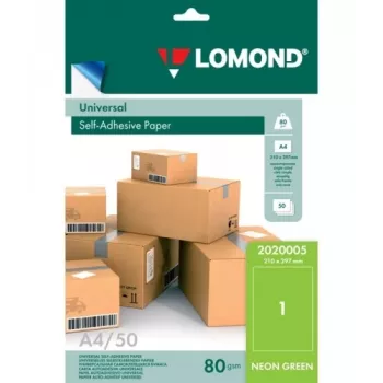 Lomond Papier samoprzylepny uniwersalne etykiety, 1/210x297, A4, 50 arkuszy, Neonowa zieleń