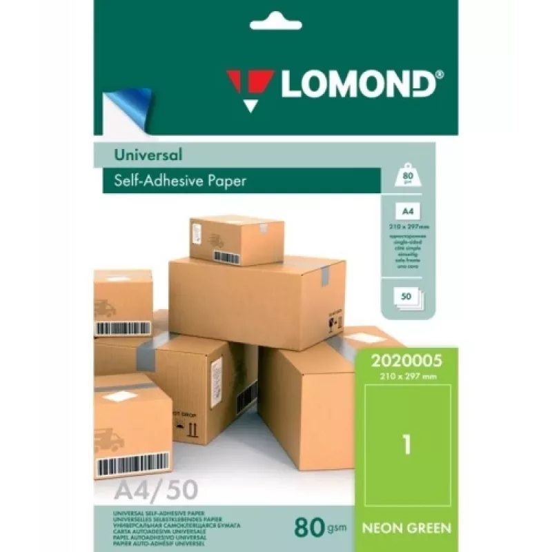 Lomond Papier samoprzylepny uniwersalne etykiety, 1/210x297, A4, 50 arkuszy, Neonowa zieleń