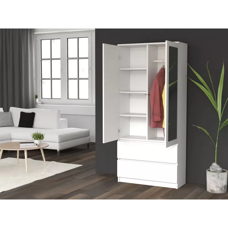 Topeshop SS-90 BIEL LUSTRO bedroom wardrobe/closet 5 shelves 2 drzwi(s) biały
