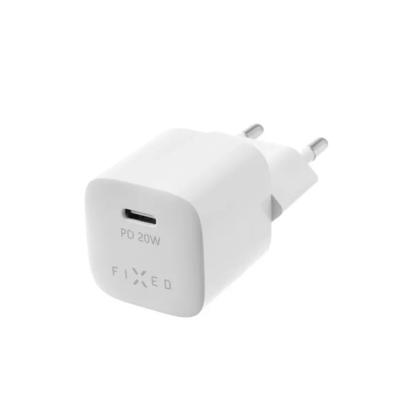 Podróżna ładowarka USB-C FIXED FIXC20M-CL-WH z wbudowanym kablem USB-C do Lightning, 20W