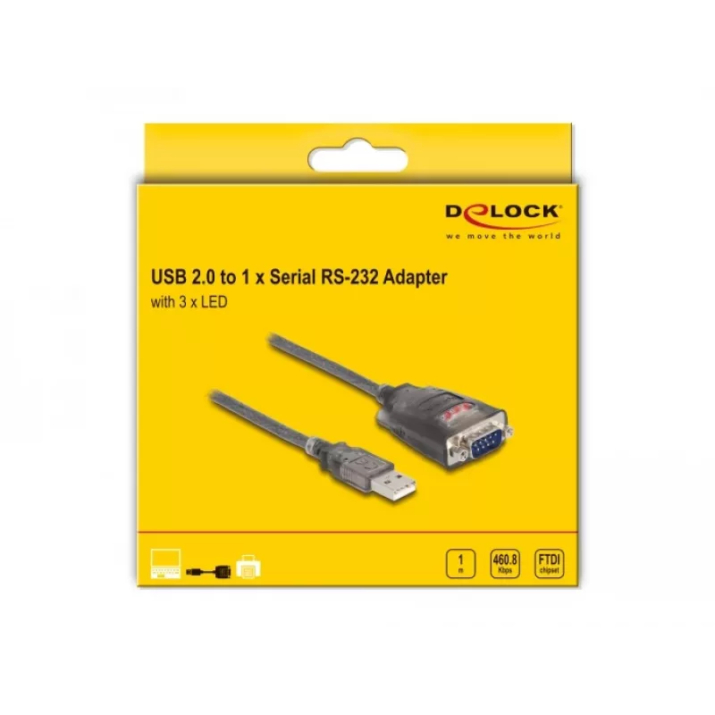 DeLOCK 61400 adapter złącza kabla USB A RS-232 Czarny