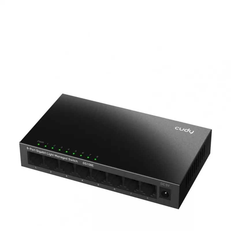 Zarządzalny przełącznik Cudy GS108E 8-portowy Gigabit Ethernet, 8x 10/100/1000 Mbps, obudowa metalowa, przełączanie 16 Gbps, IGMP i DHCP snooping