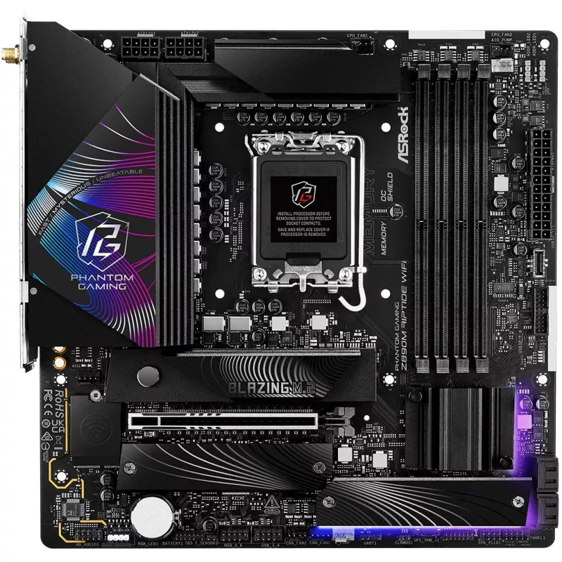 Płyta główna ASRock Phantom Gaming Z890M Riptide WiFi — Intel Z890, LGA1851, microATX, DDR5, 4x DIMM, 256GB, Wi‑Fi 6E, LAN 2.5Gb