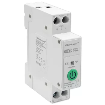 Przekaźnik WiFi na szynę DIN QOLTEC 50881 — przekaźnik przełączający zasilanie sieciowe 63A do instalacji elektrycznych