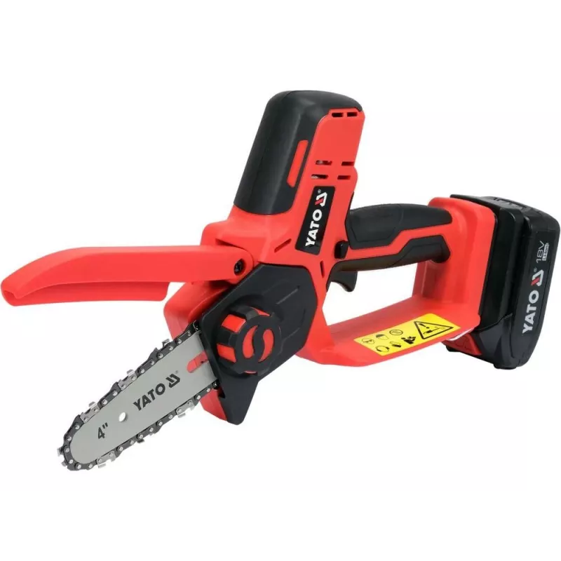 Pilarka łańcuchowa akumulatorowa YATO YT-828135 — 18V Li-Ion 2Ah, prowadnica 10 cm, 3200 obr./min, prędkość łańcucha 4,8 m/s, 26 ogniw
